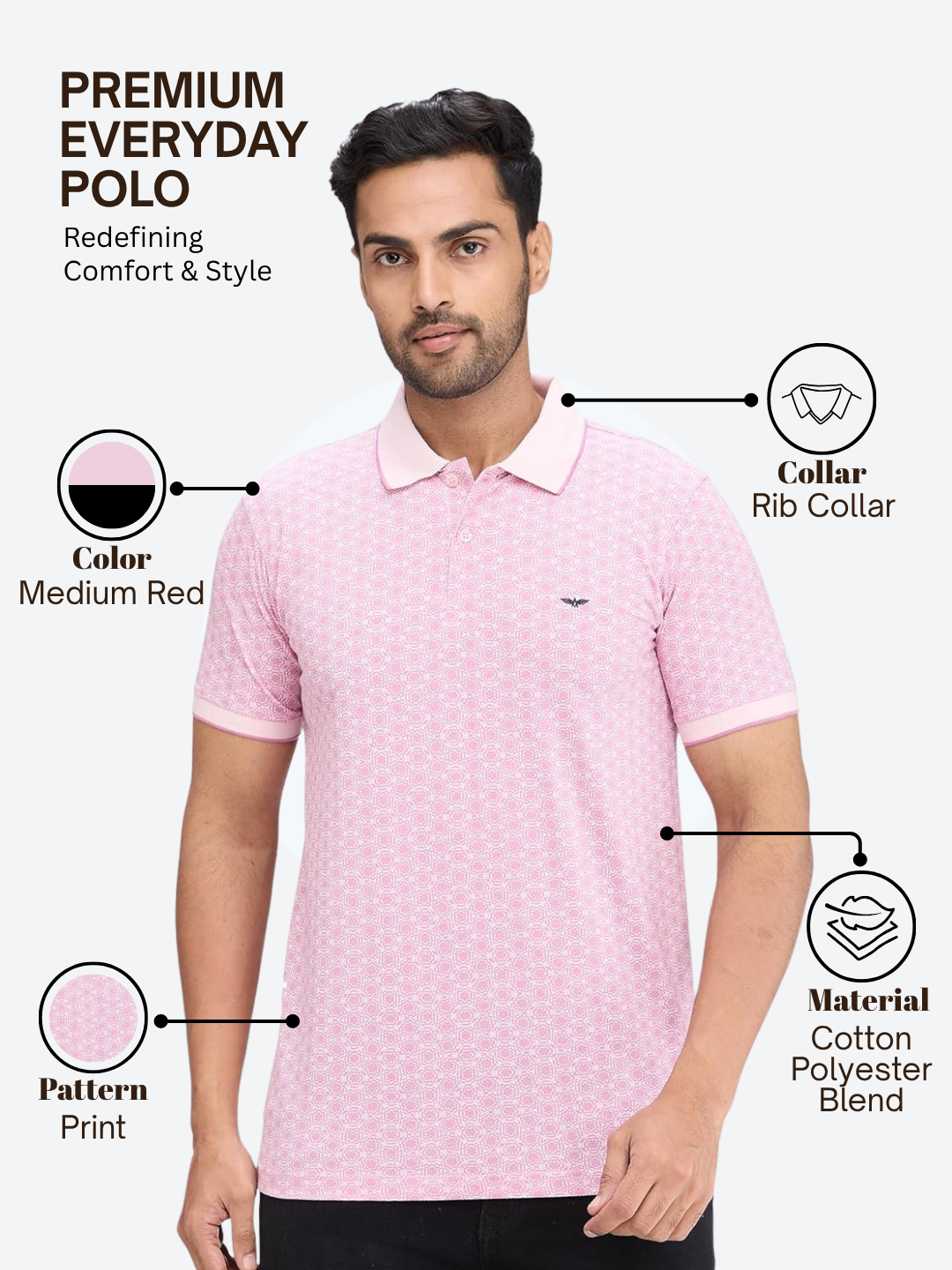 Park Avenue Men Pink Slim Fit Printed Polo Neck Collar T-Shirt