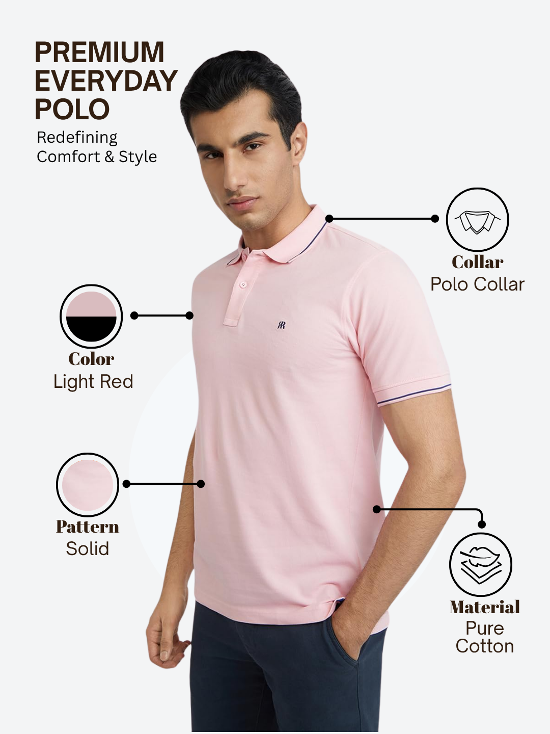 Raymond Men Pink Modern Fit Solid Polo Neck Collar T-Shirt
