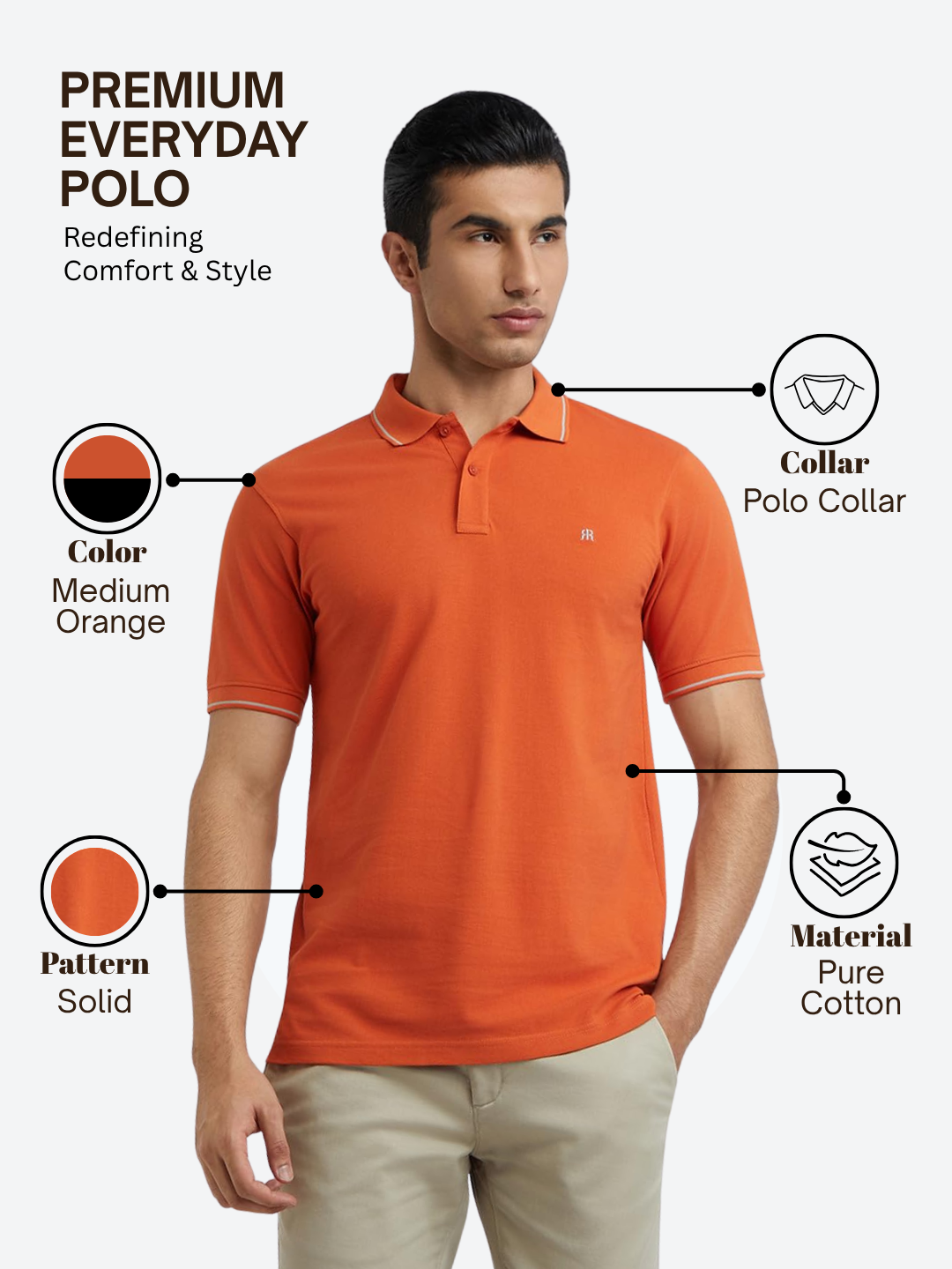 Raymond Men Orange Modern Fit Solid Polo Neck Collar T-Shirt