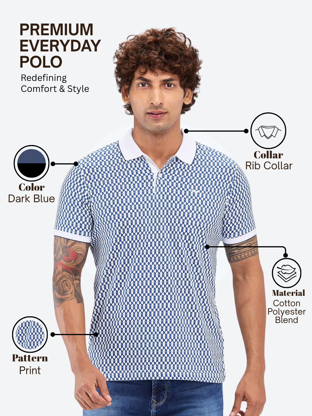 Park Avenue Men Blue Slim Fit Printed Polo Neck Collar T-Shirt
