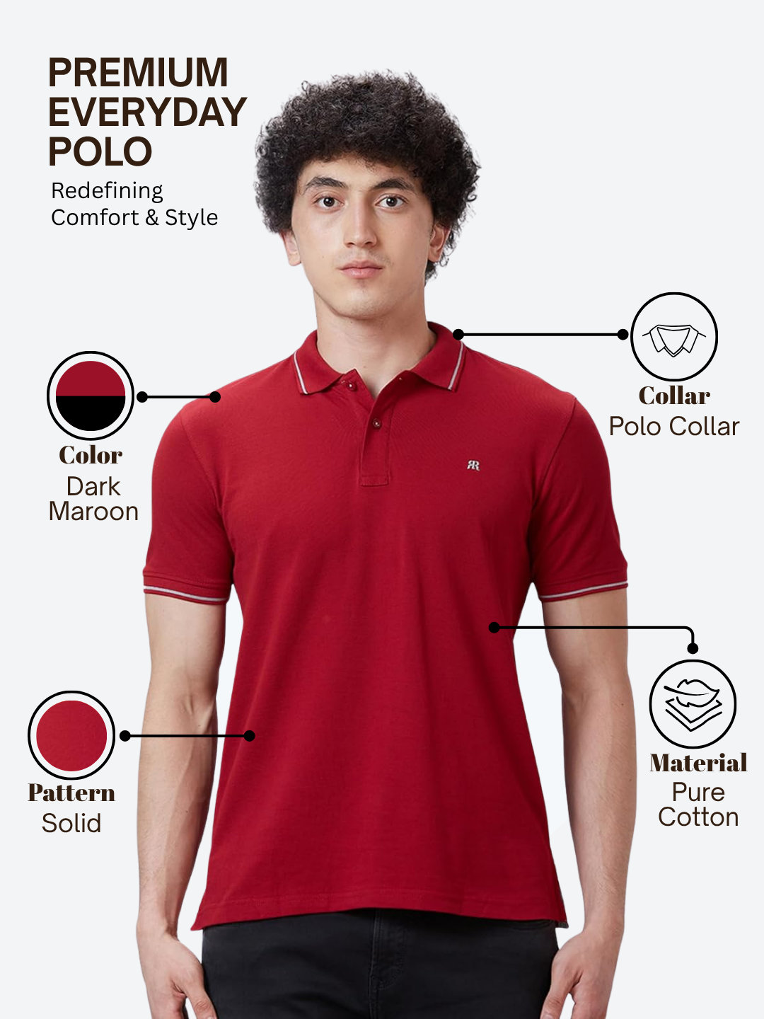 Raymond Men Red Contemporary Fit Solid Polo Neck Collar T-Shirt
