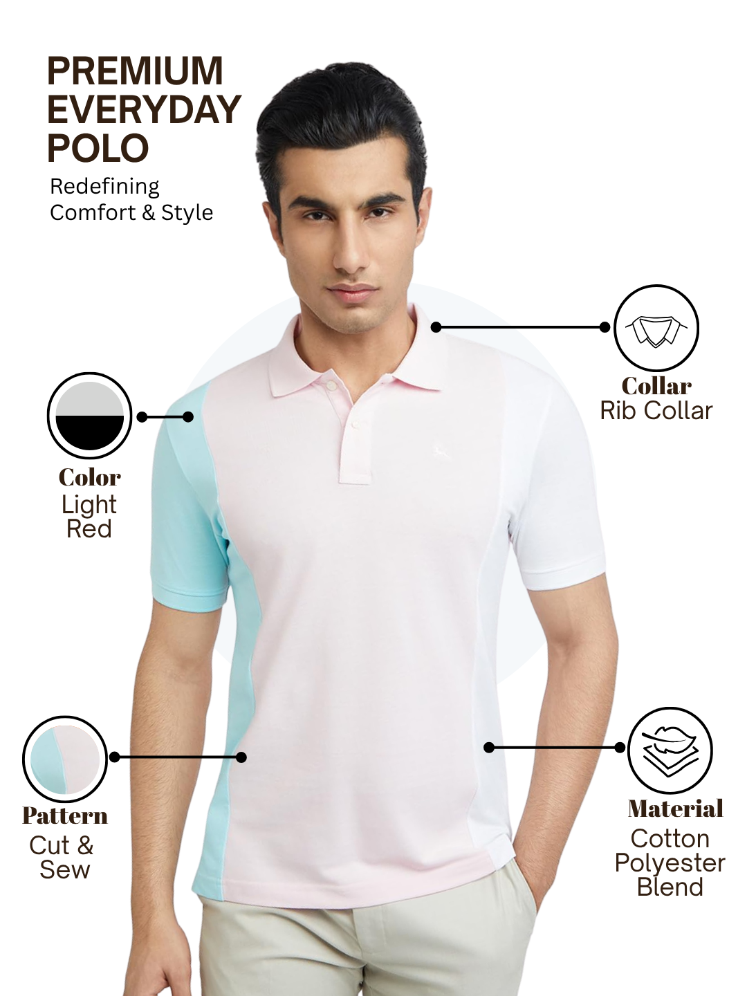 Parx Men Pink Regular Fit Cut & Sew Polo Neck Collar T-Shirt