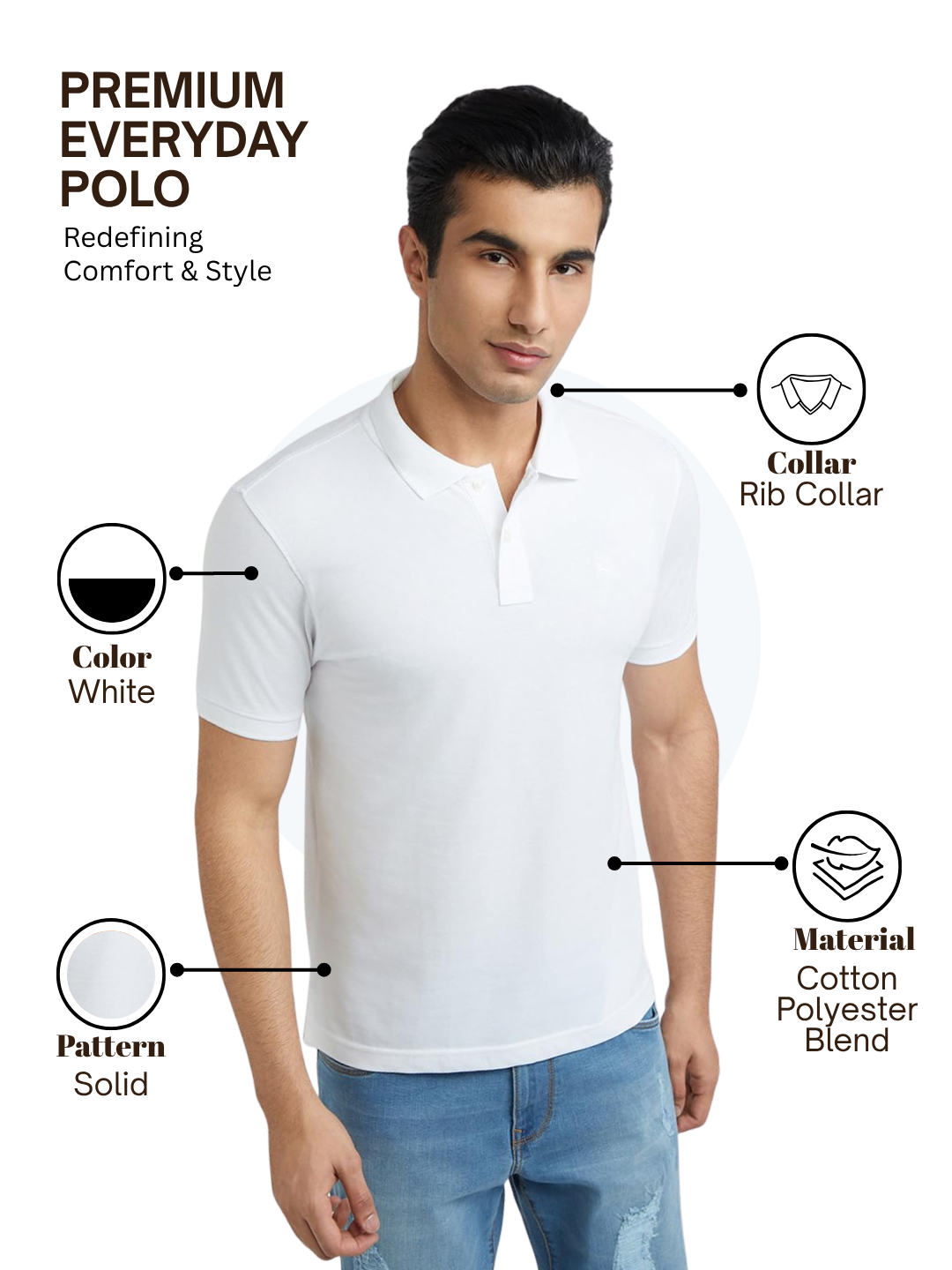 Parx Men White Regular Fit Solid Polo Neck Collar T-Shirt