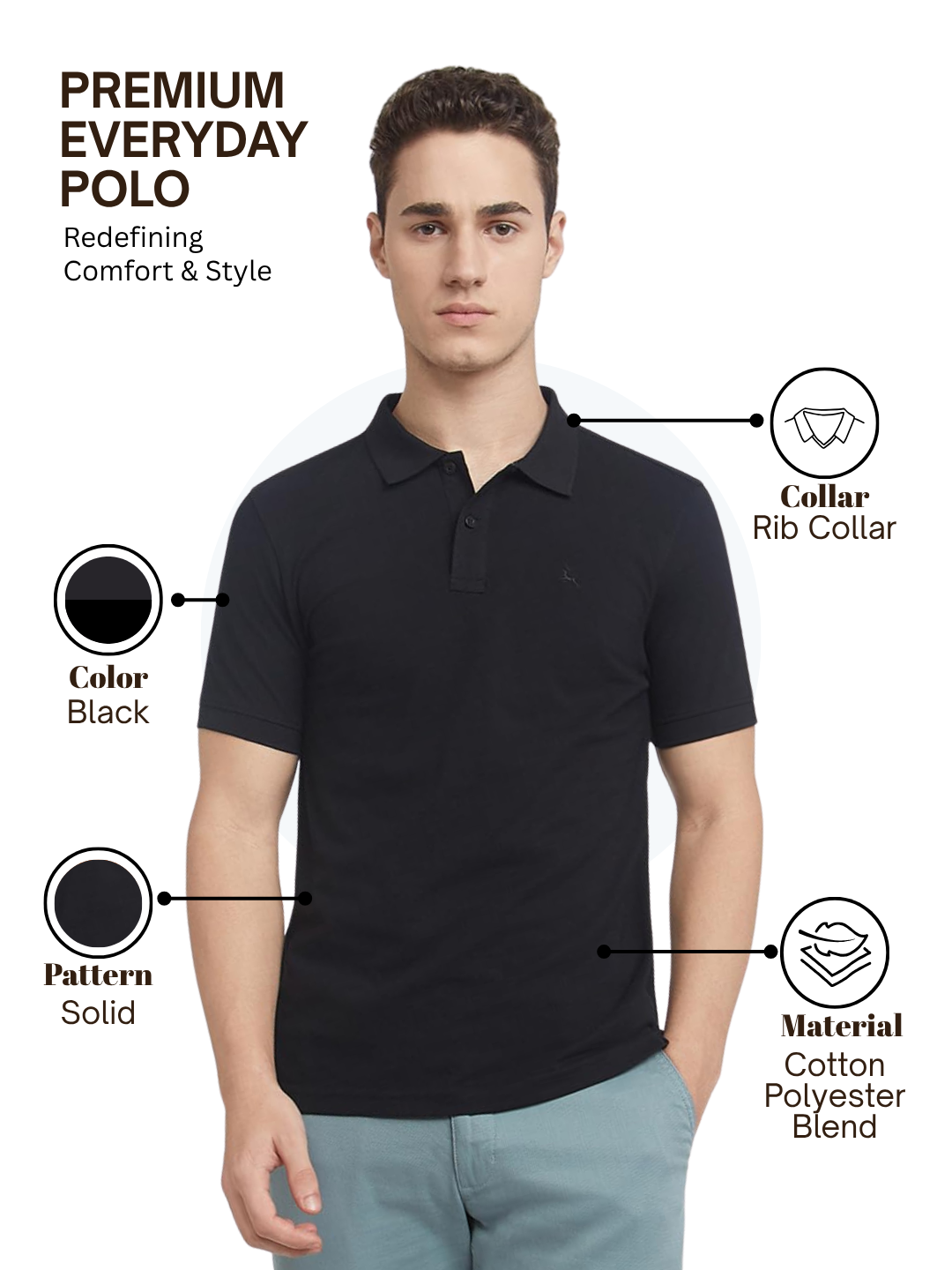 Parx Men Black Regular Fit Solid Polo Neck Collar T-Shirt