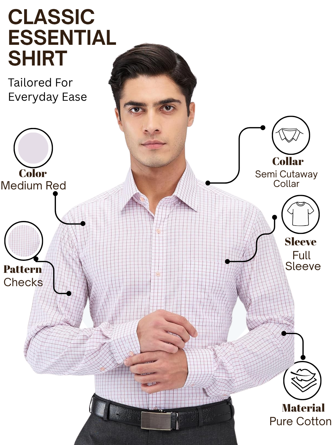 Raymond Men Red Slim Fit Checks Formal Shirt