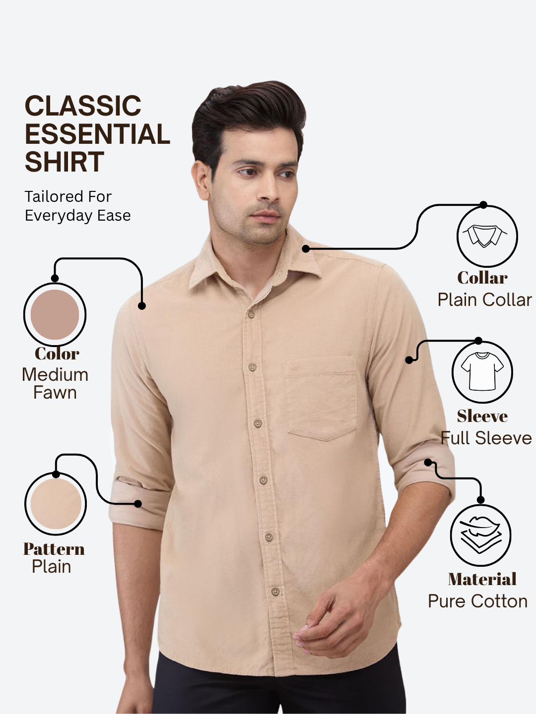 Colorplus Men Brown Regular Fit Plain Casual Shirt