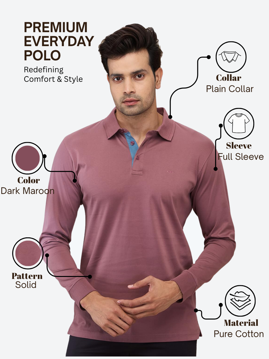Colorplus Men Maroon Regular Fit Solid Polo Neck Collar T-Shirt