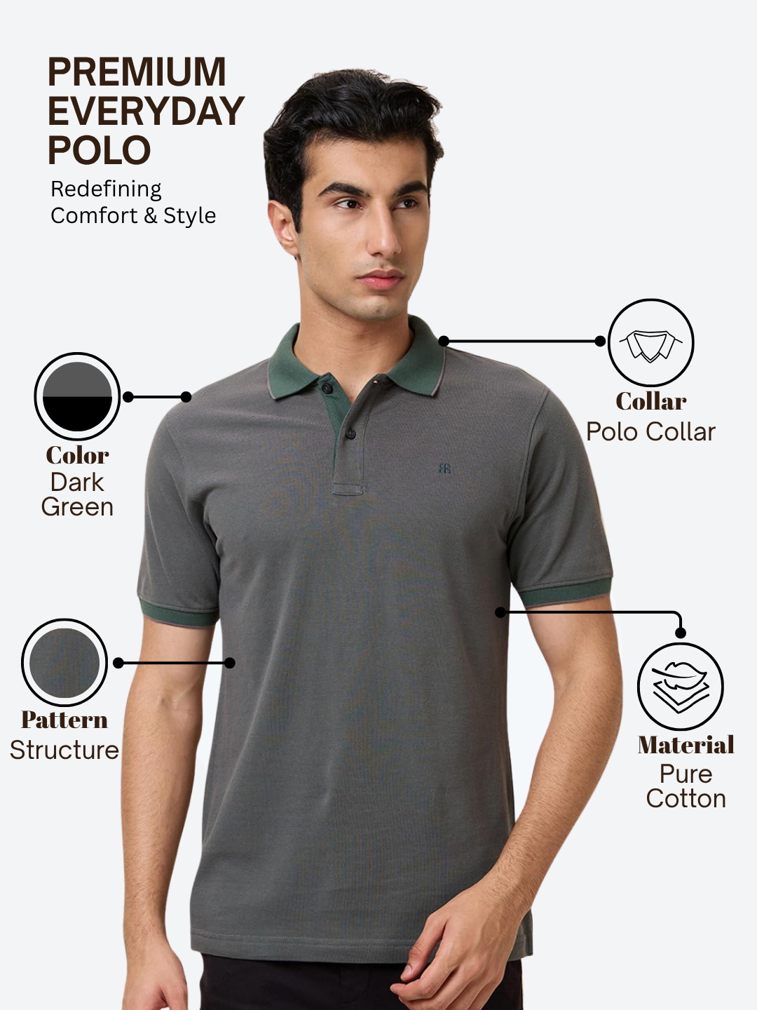 Raymond Men Green Modern Fit Structure Polo Neck Collar T-Shirt