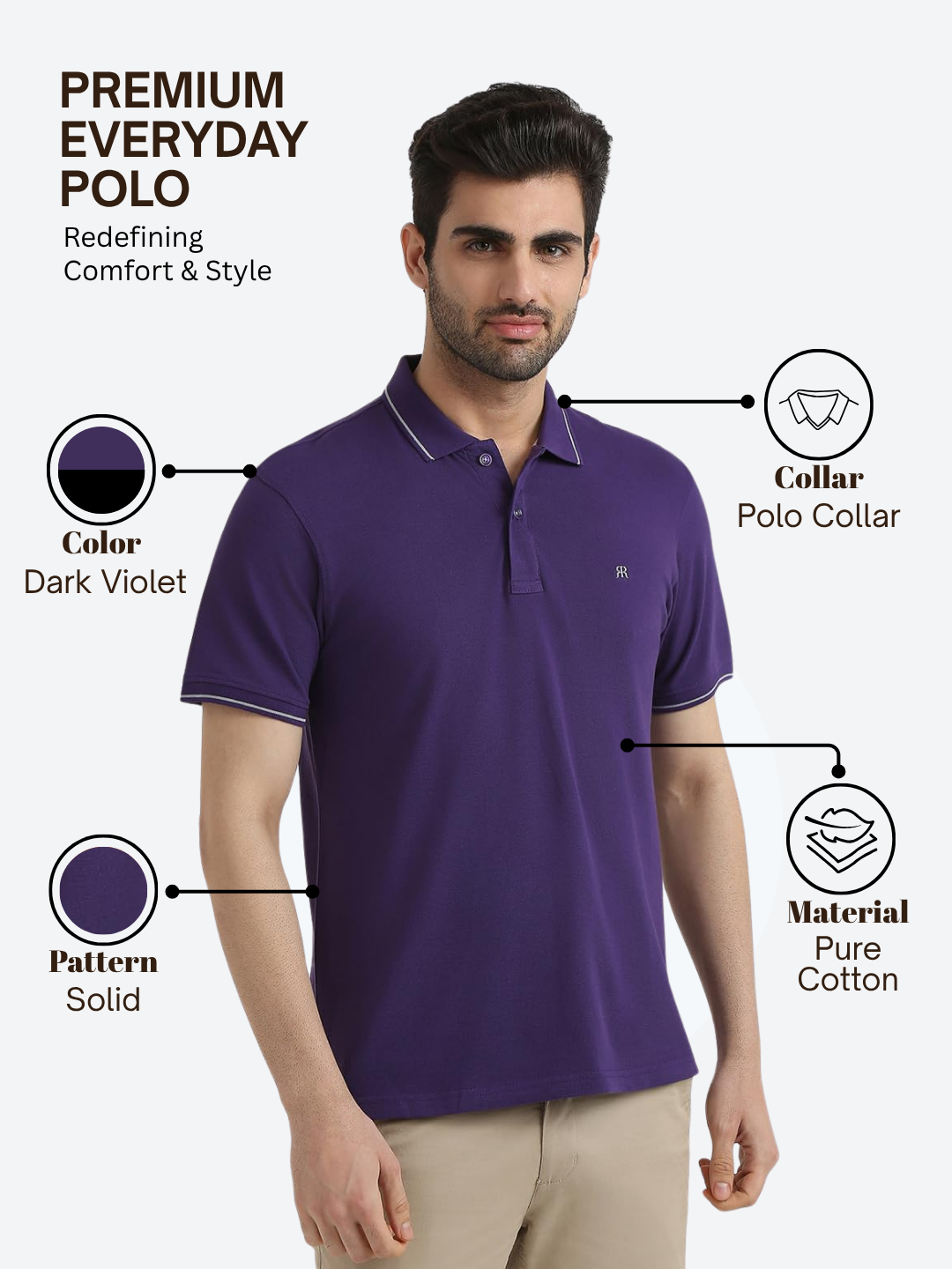 Raymond Men Purple Modern Fit Solid Polo Neck Collar T-Shirt