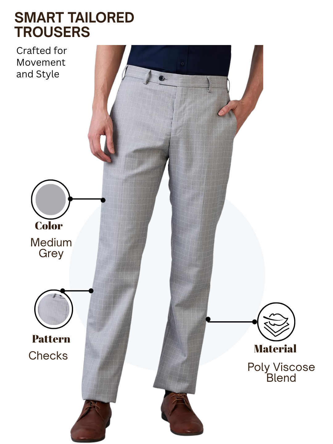 Park Avenue Men Grey Regular Fit Checks Trouser