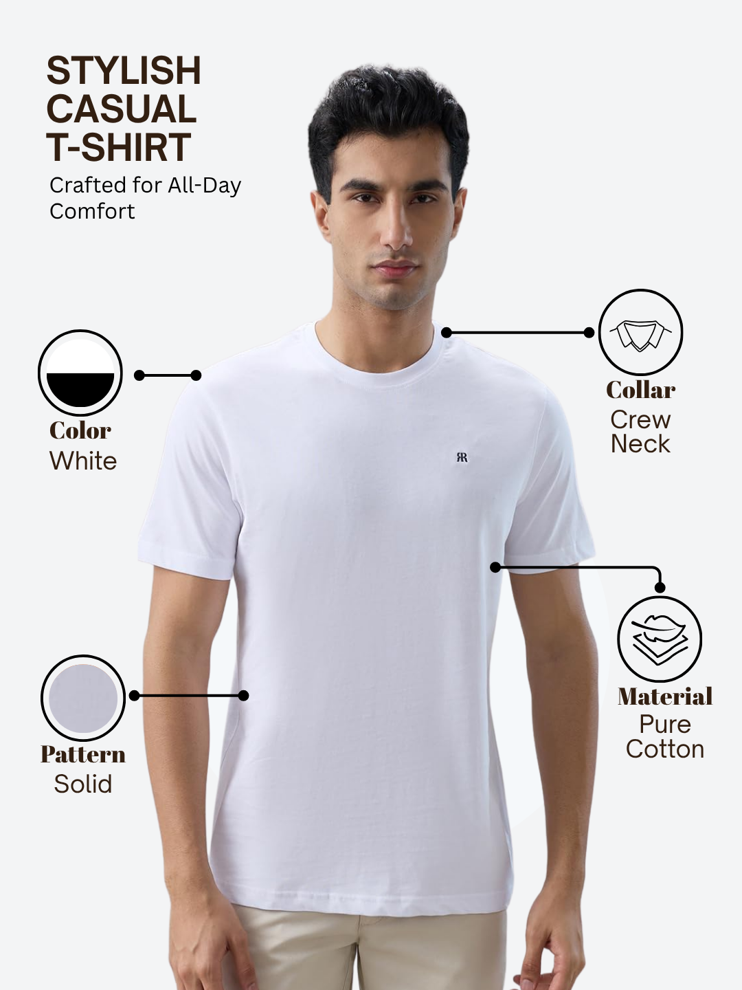 Raymond Men White Regular Fit Solid Crew Neck Collar T-Shirt