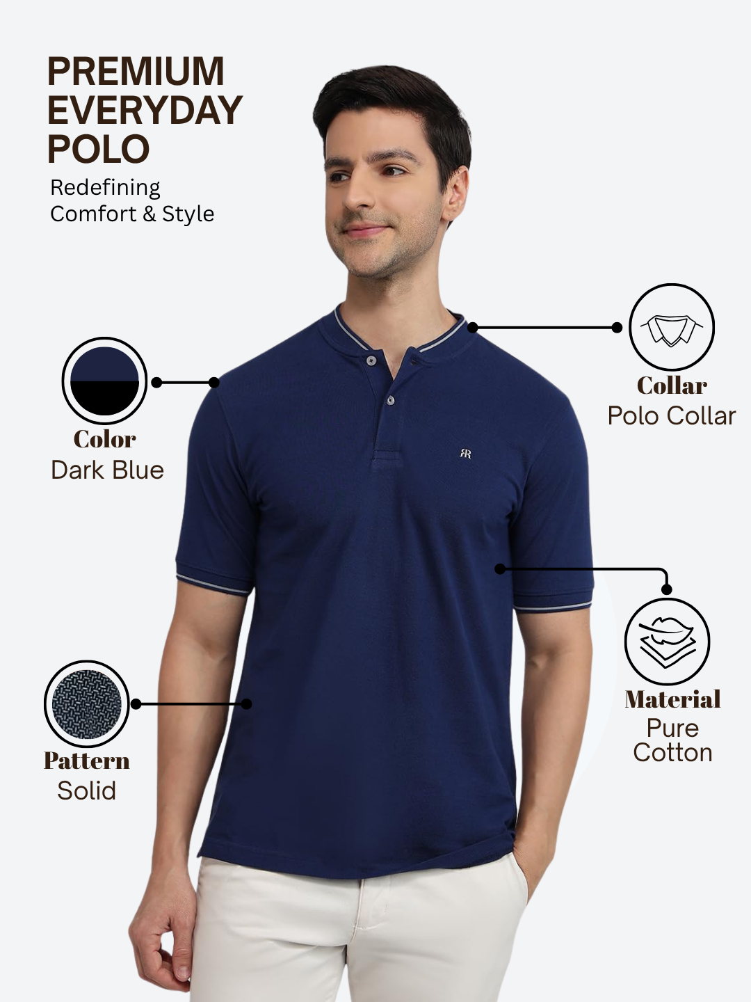 Raymond Men Blue Modern Fit Solid Polo Neck Collar T-Shirt