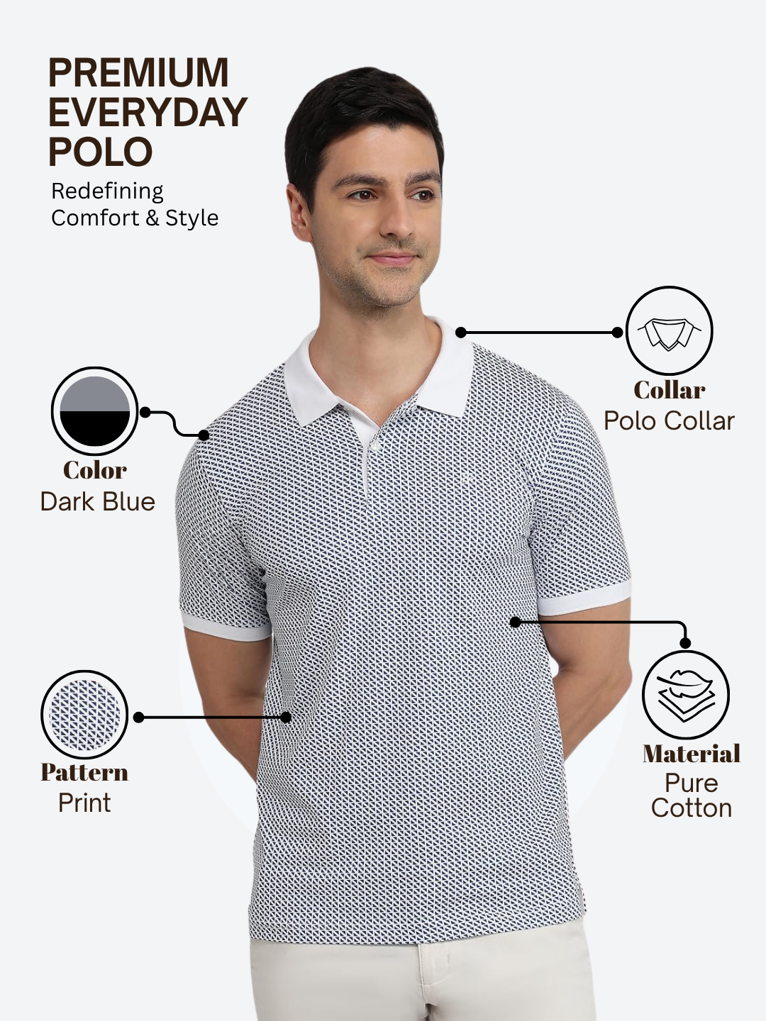 Raymond Men Blue Modern Fit Print Polo Neck Collar T-Shirt
