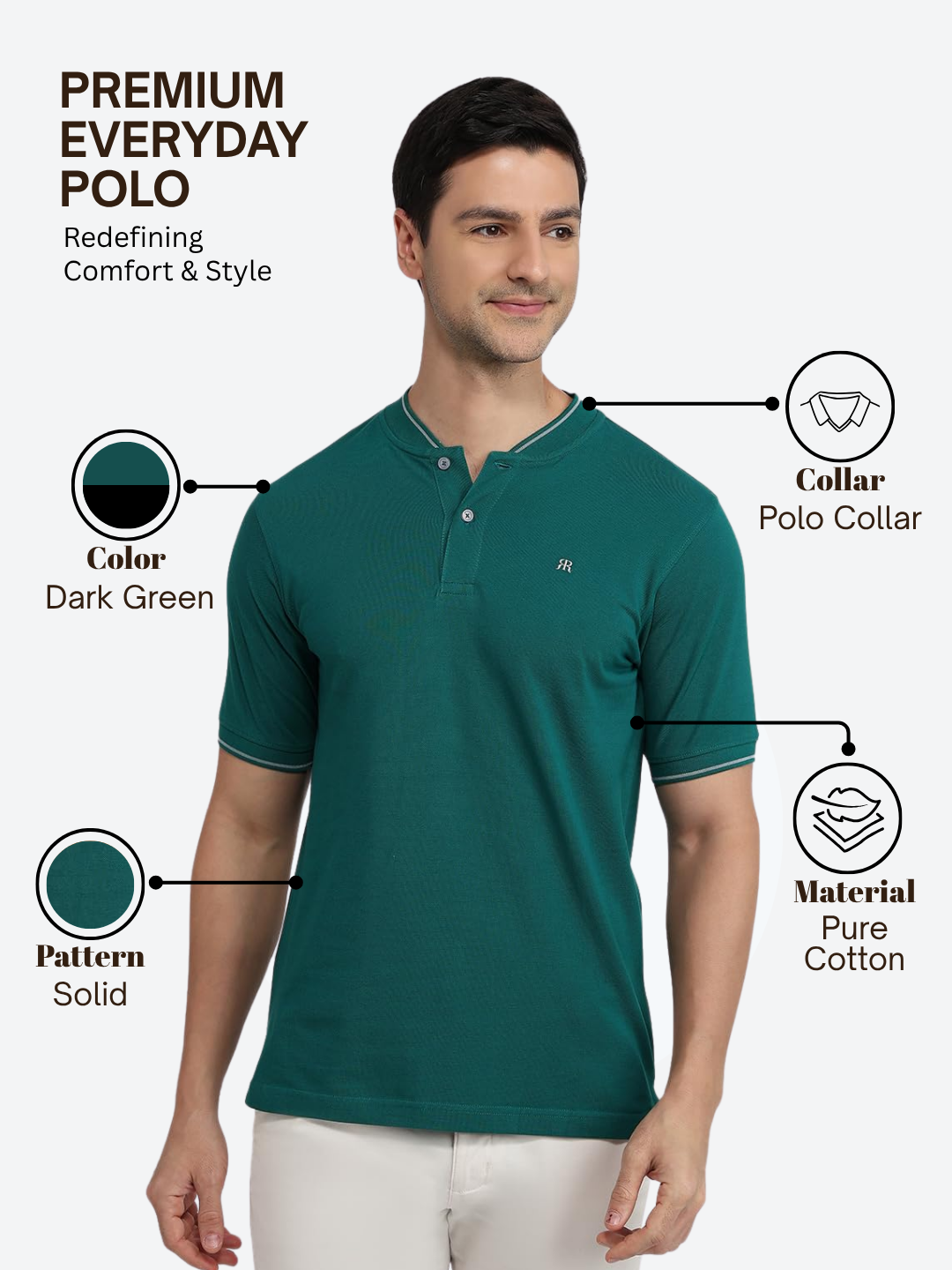 Raymond Men Green Modern Fit Solid Polo Neck Collar T-Shirt