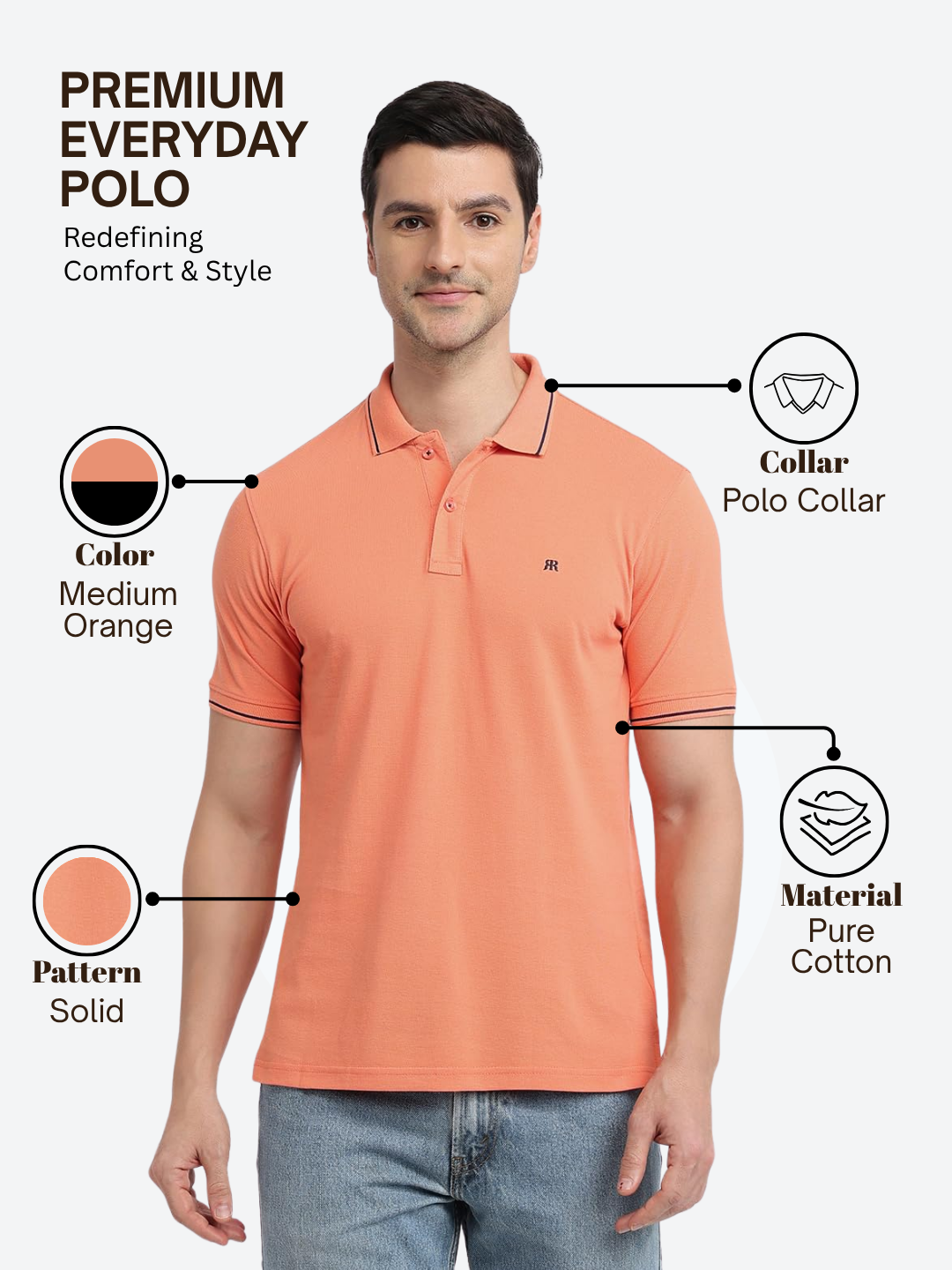 Raymond Men Orange Modern Fit Solid Polo Neck Collar T-shirt
