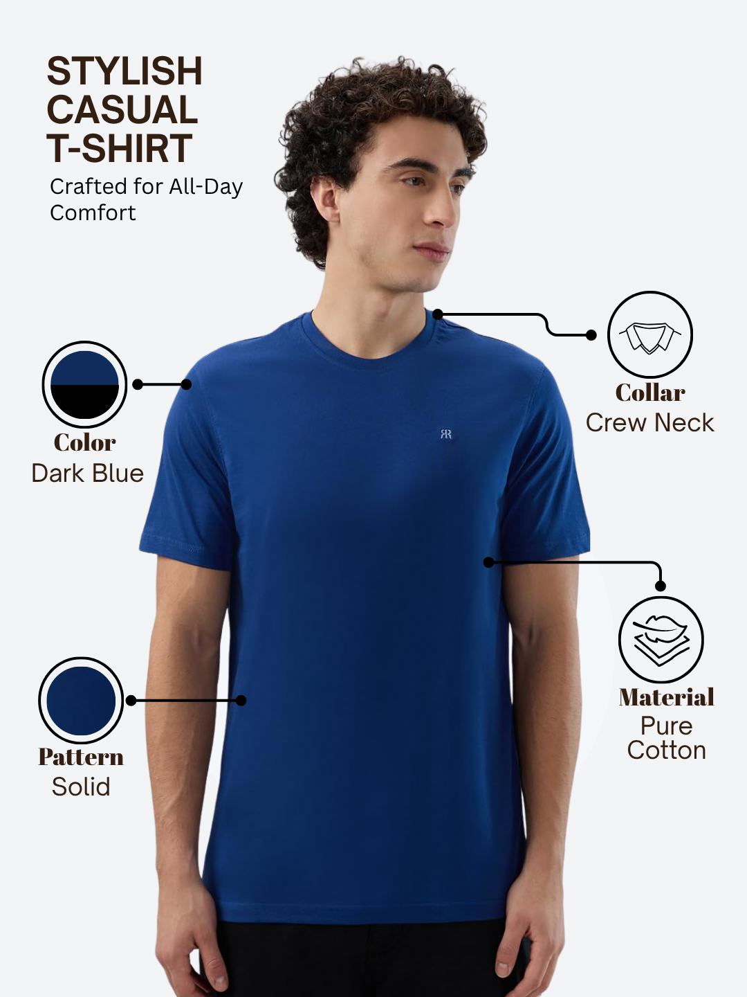 Raymond Men Blue Regular Fit Solid Crew Neck Collar T-shirt