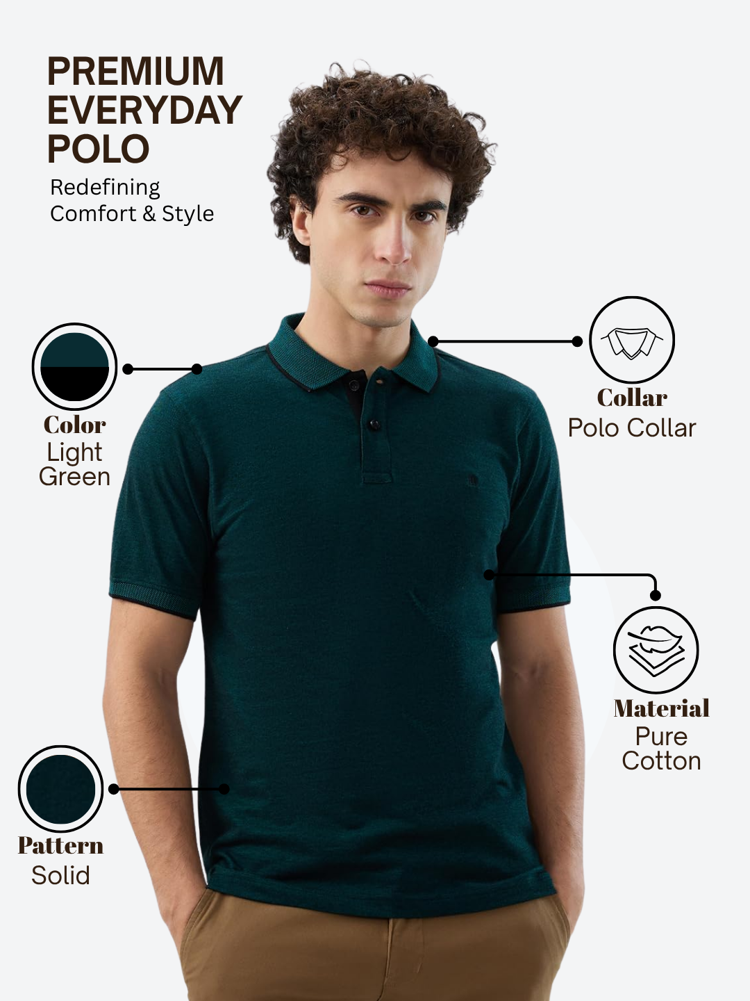 Raymond Men Green Modern Fit Solid Polo Neck Collar T-Shirt