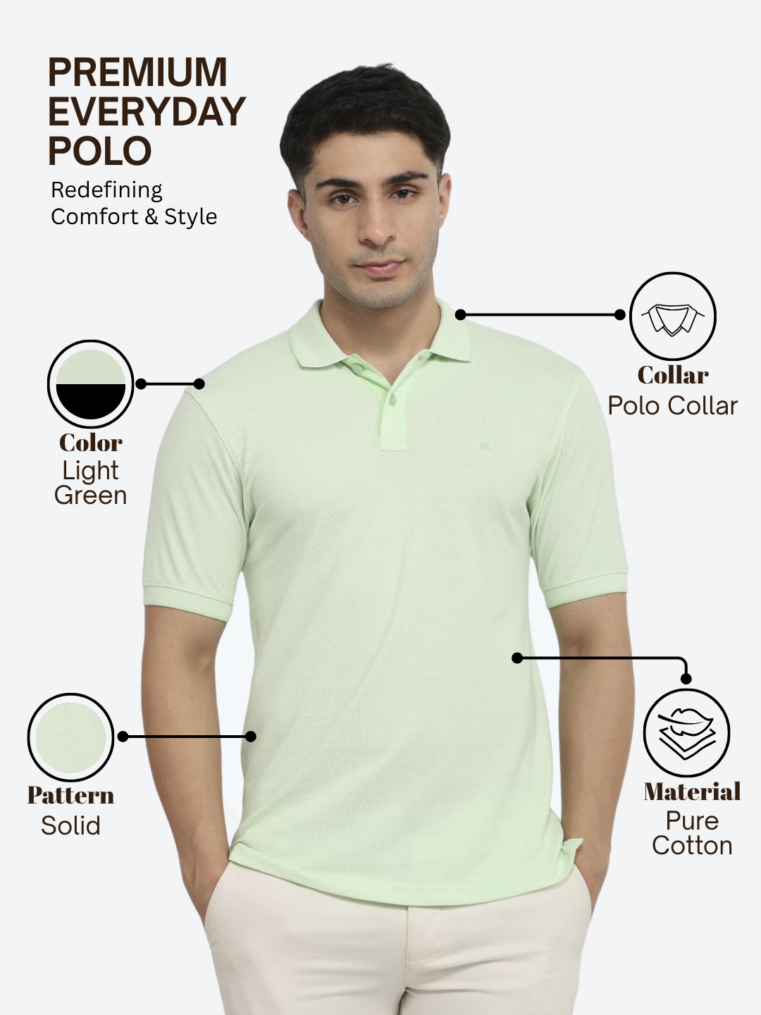 Raymond Men Green Modern Fit Solid Polo Neck Collar T-shirt