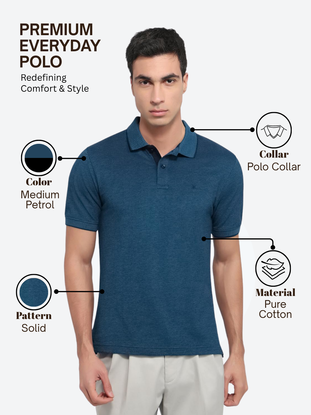 Raymond Men Blue Modern Fit Solid Polo Neck Collar T-shirt