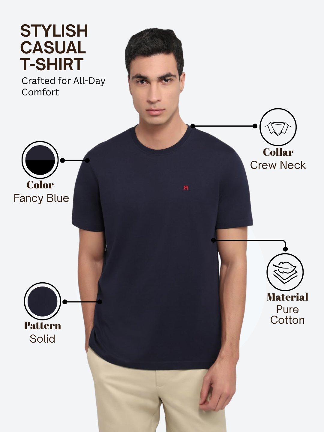 Raymond Men Blue Regular Fit Solid Crew neck Collar T-shirt