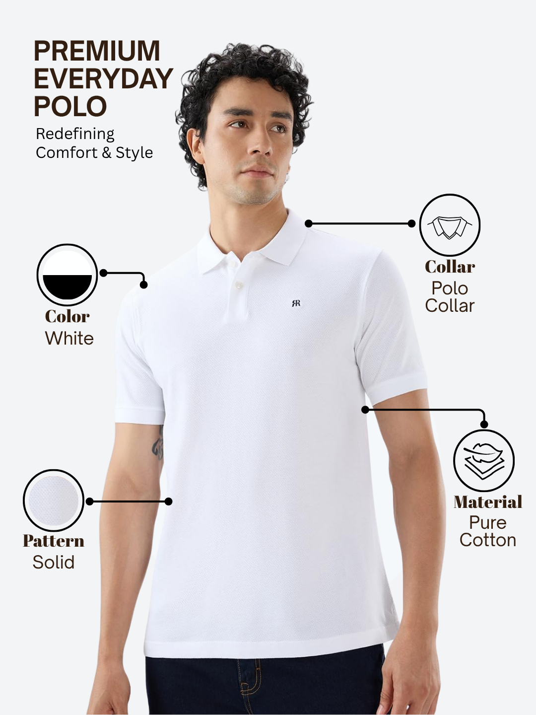 Raymond Men White Modern Fit Solid Polo Neck Collar T-shirt