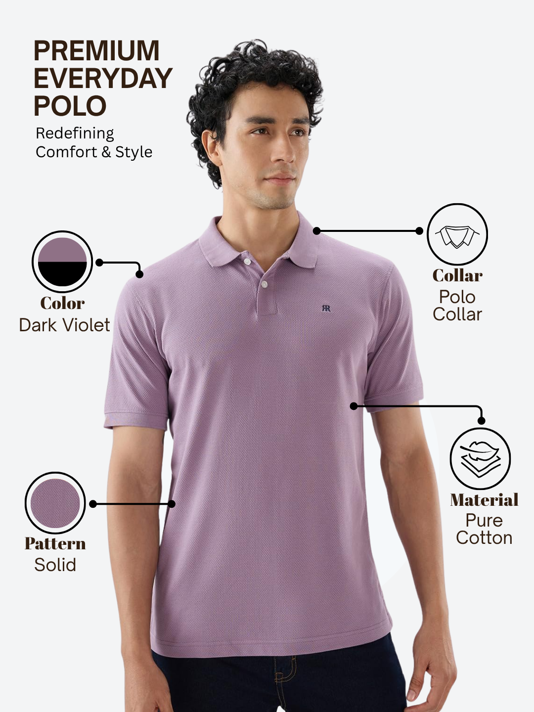 Raymond Men Purple Modern Fit Solid Polo Neck Collar T-shirt