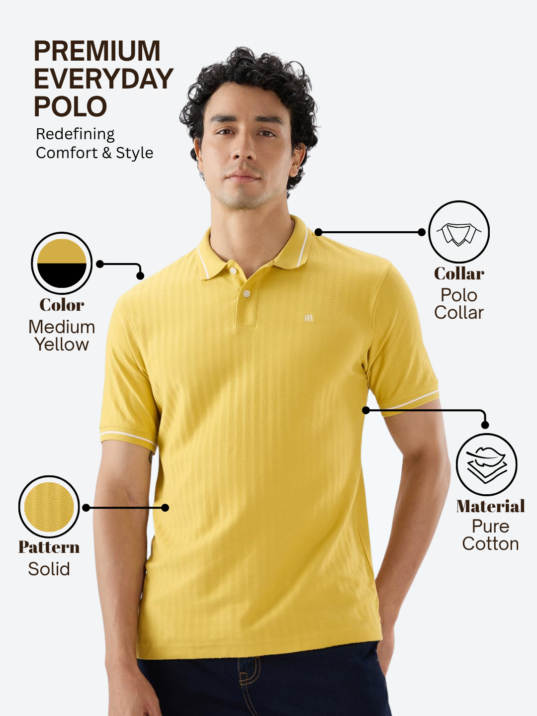 Raymond Men Yellow Modern Fit Solid Polo Neck Collar T-shirt
