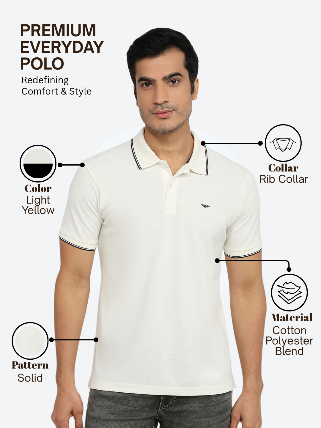 Park Avenue Men Yellow Slim Fit Solid Polo Neck Collar T-shirt