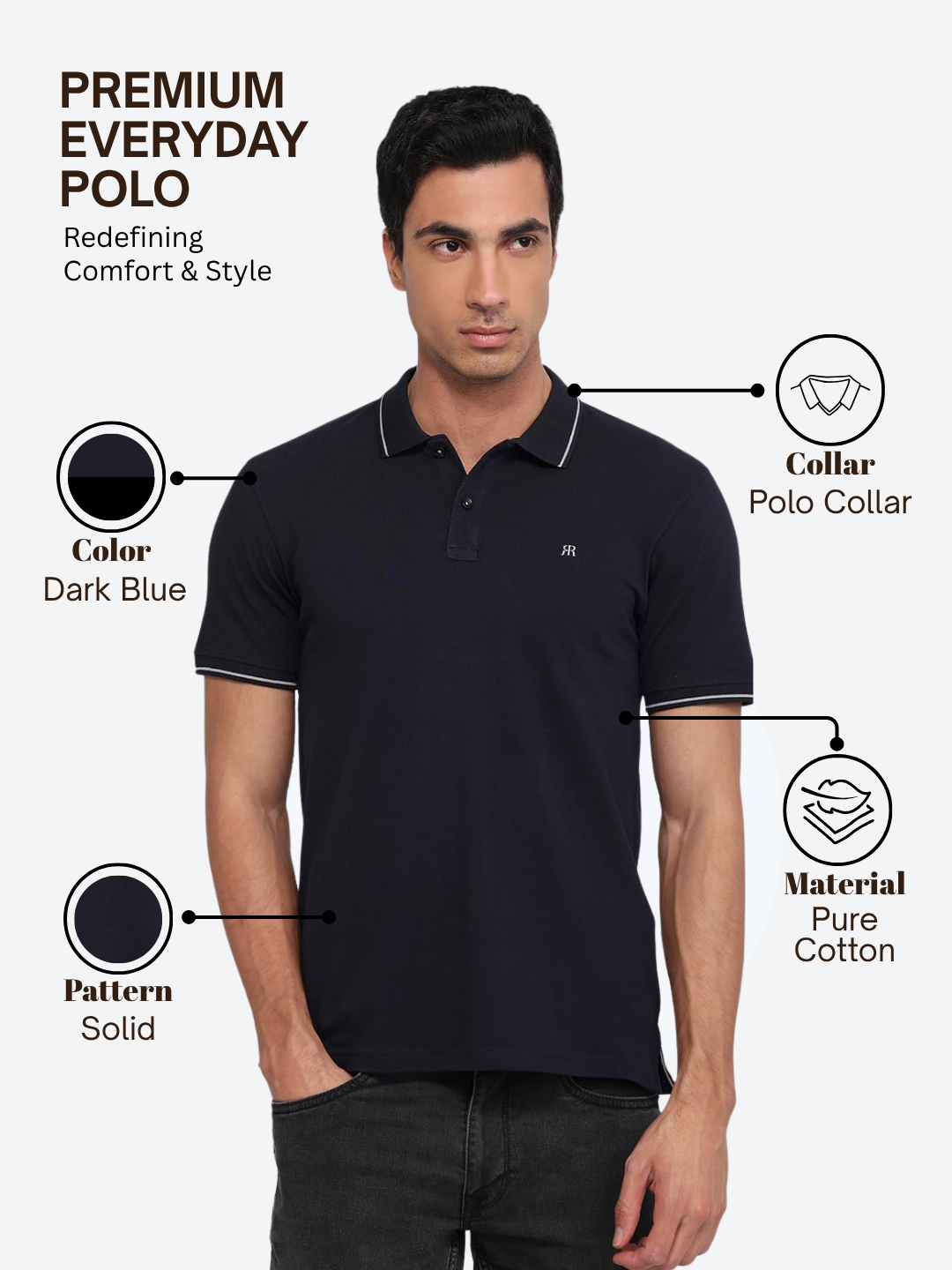 Raymond Men Blue Modern Fit Solid Polo Neck Collar T-shirt