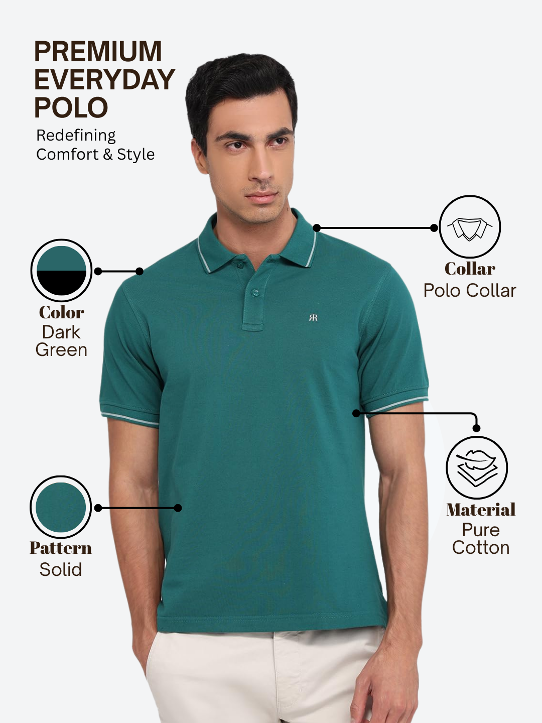 Raymond Men Green Modern Fit Solid Polo Neck Collar T-shirt