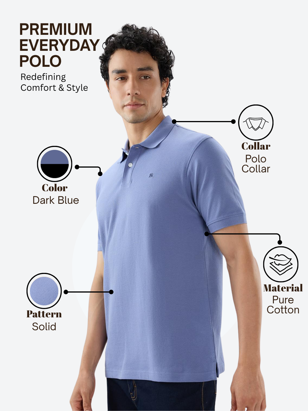 Raymond Men Blue Modern Fit Solid Polo Neck Collar T-shirt