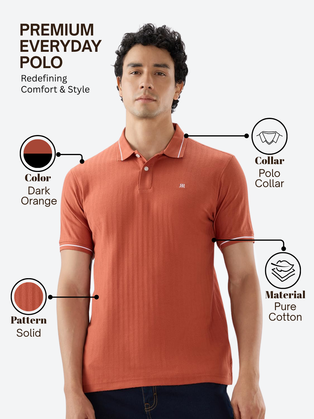 Raymond Men Orange Modern Fit Solid Polo Neck Collar T-shirt