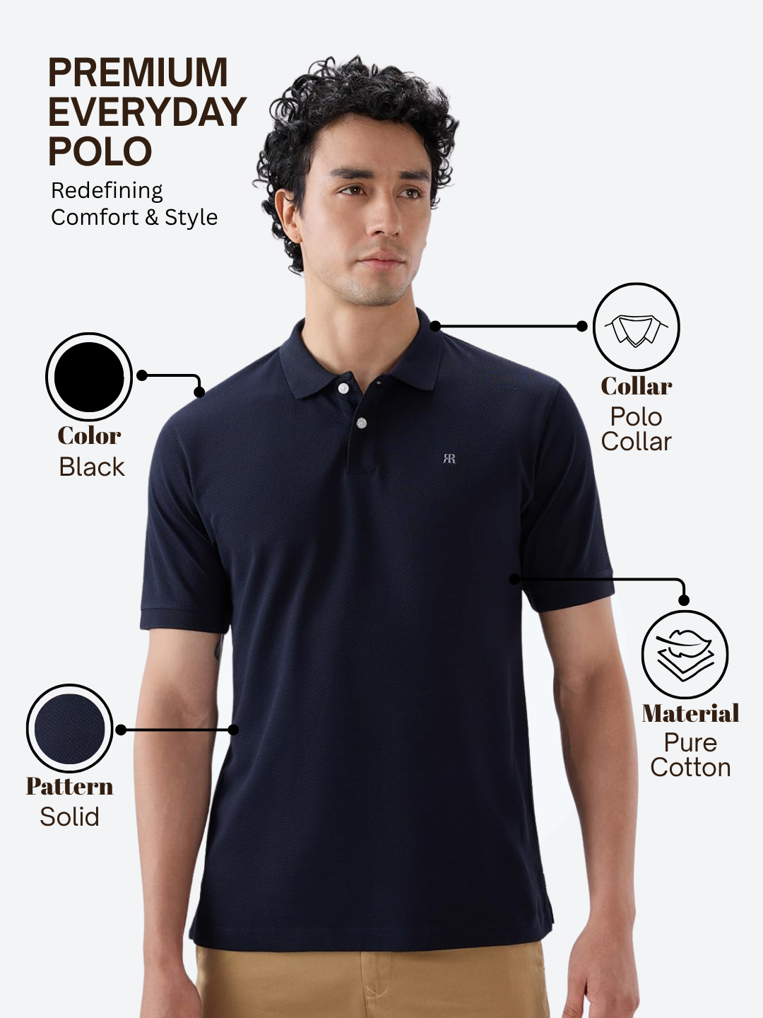 Raymond Men Black Modern Fit Solid Polo Neck Collar T-shirt