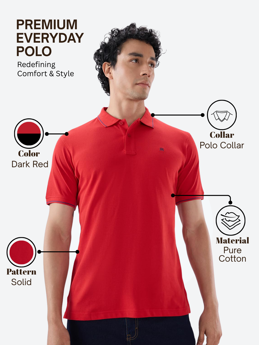 Raymond Men Red Modern Fit Solid Polo Neck Collar T-shirt