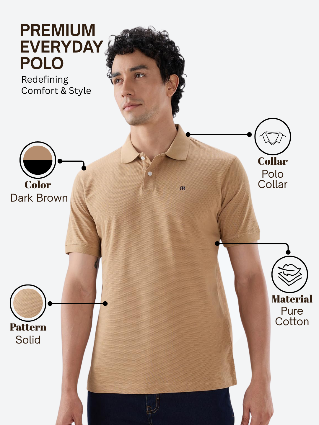 Raymond Men Brown Modern Fit Solid Polo Neck Collar T-shirt