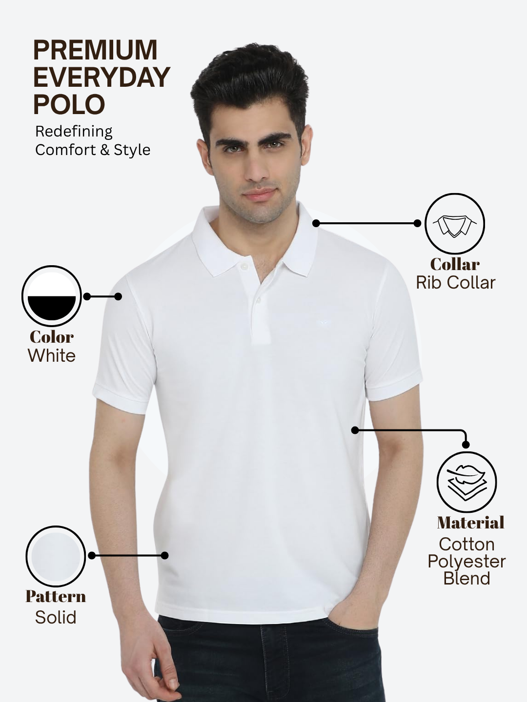 Park Avenue Men White Slim Fit Solid Polo Neck Collar T-shirt