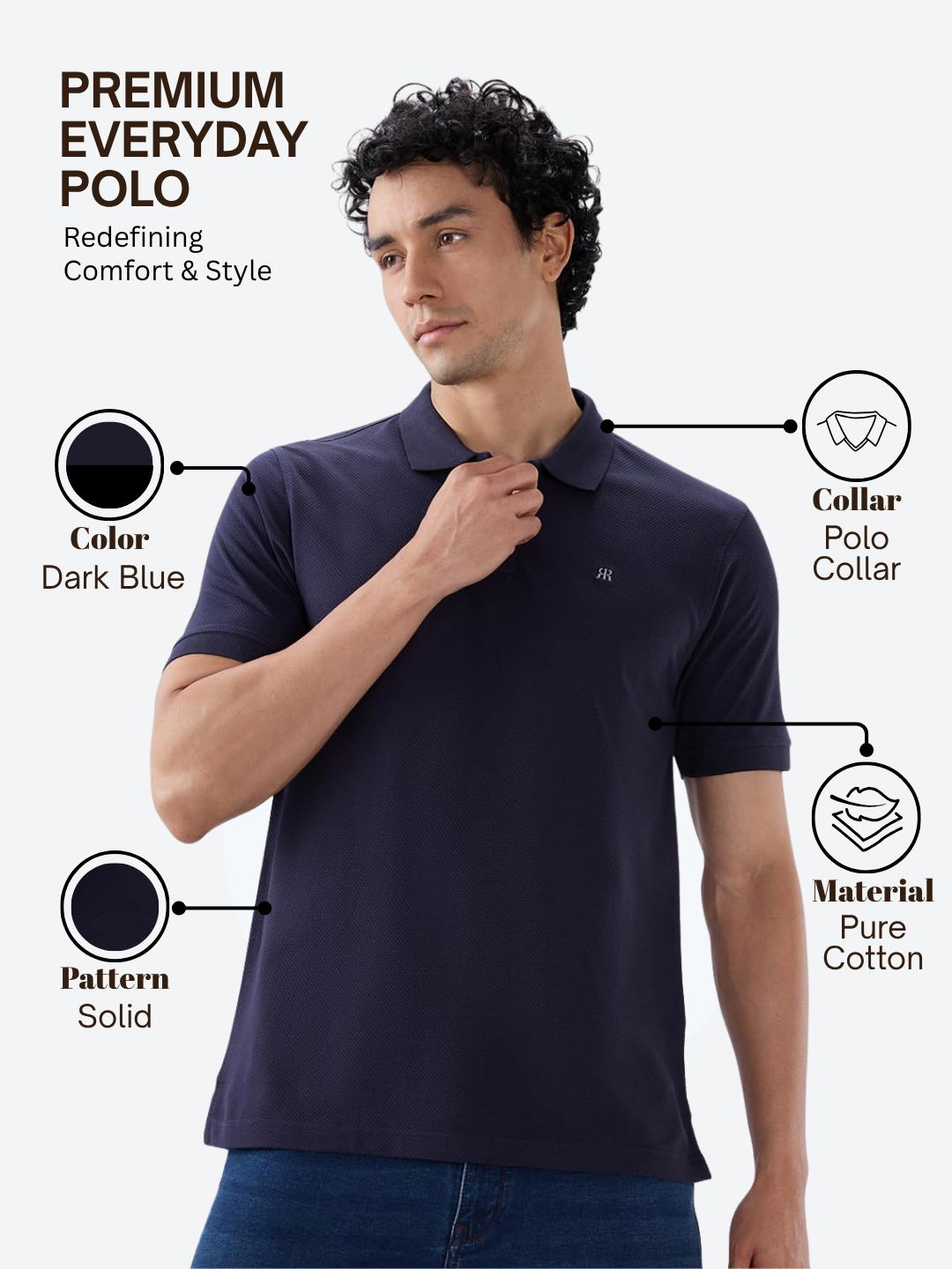 Raymond Men Blue Modern Fit Solid Polo Neck Collar T-shirt