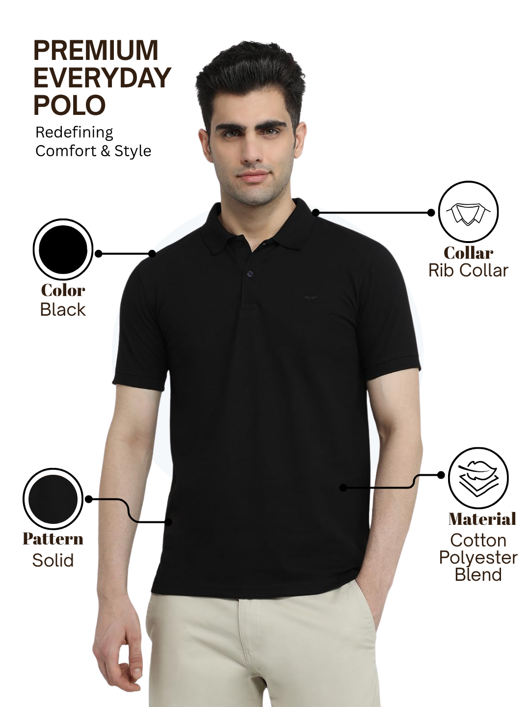 Park Avenue Men Black Slim Fit Solid Polo Neck Collar T-shirt