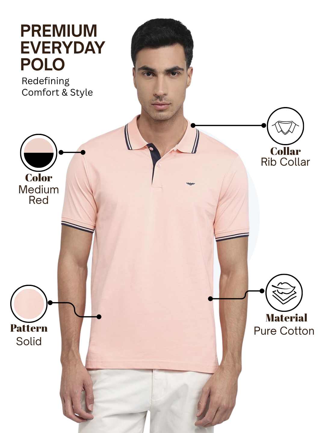 Park Avenue Men Red Slim Fit Solid Polo Neck Collar T-shirt