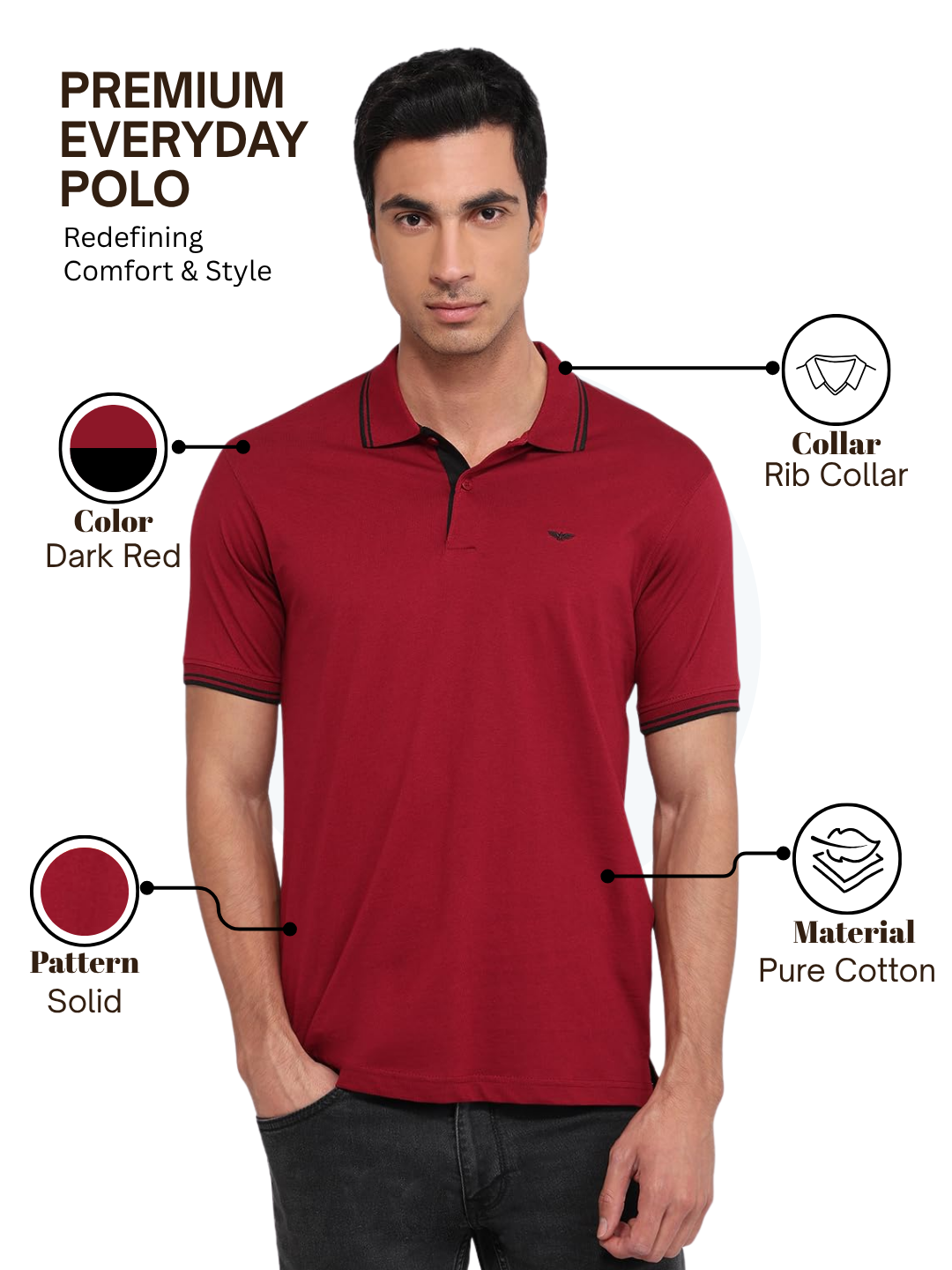 Park Avenue Men Red Slim Fit Solid Polo Neck Collar T-shirt