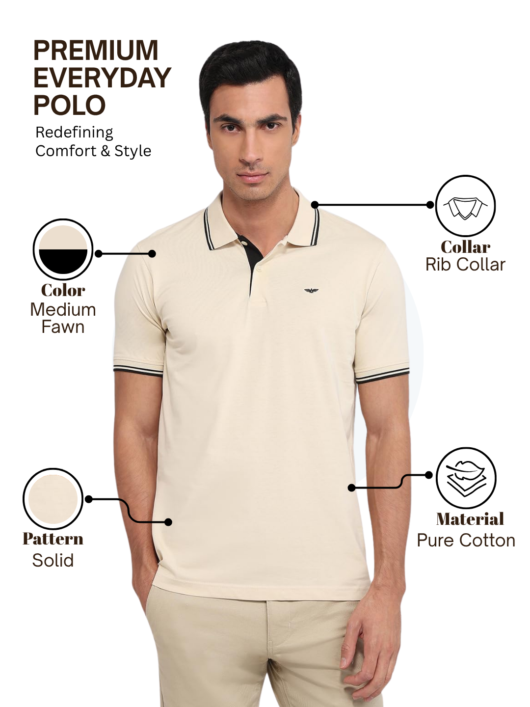 Park Avenue Men Fawn Slim Fit Solid Polo Neck Collar T-shirt