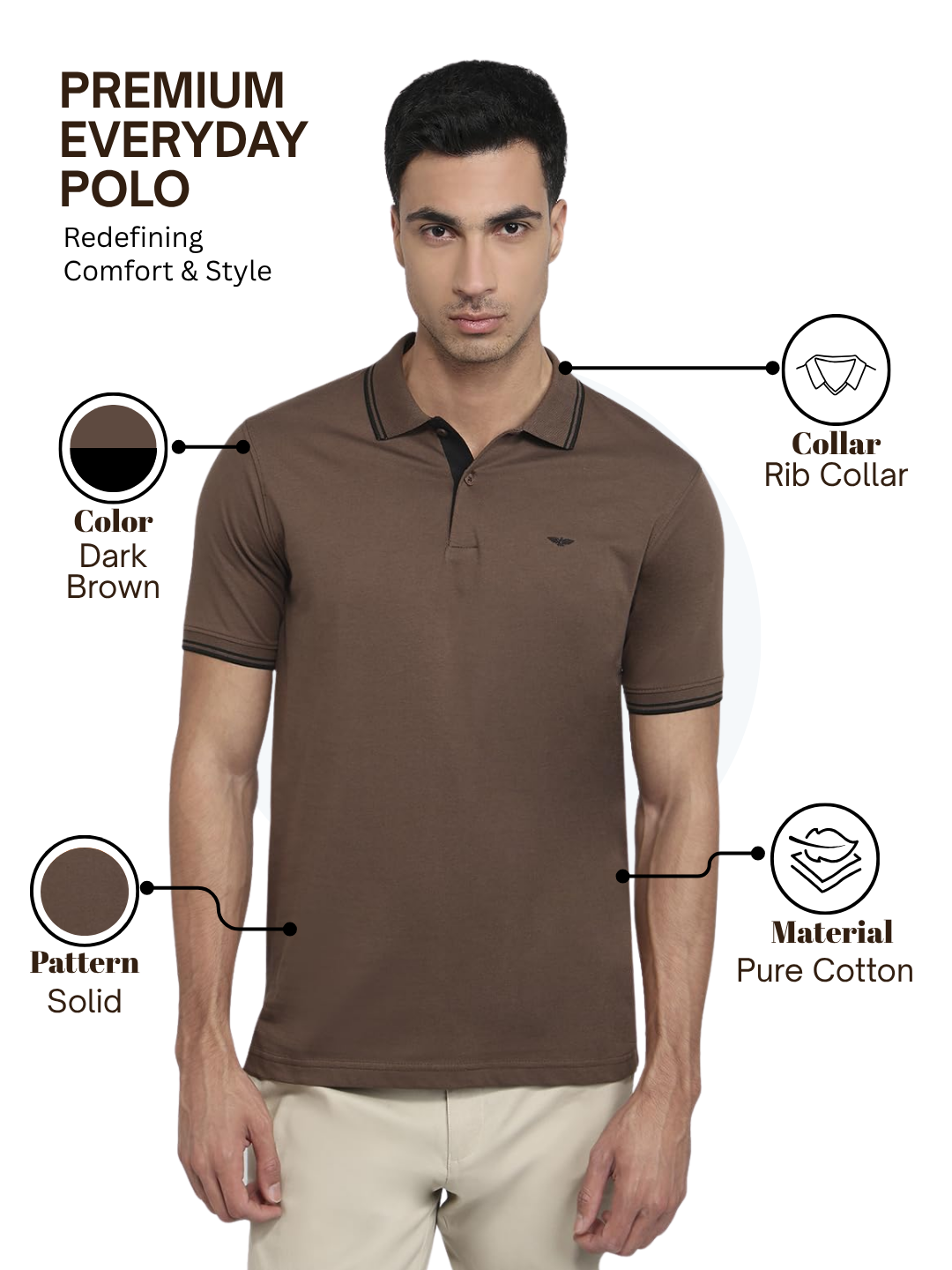 Park Avenue Men Brown Slim Fit Solid Polo Neck Collar T-shirt