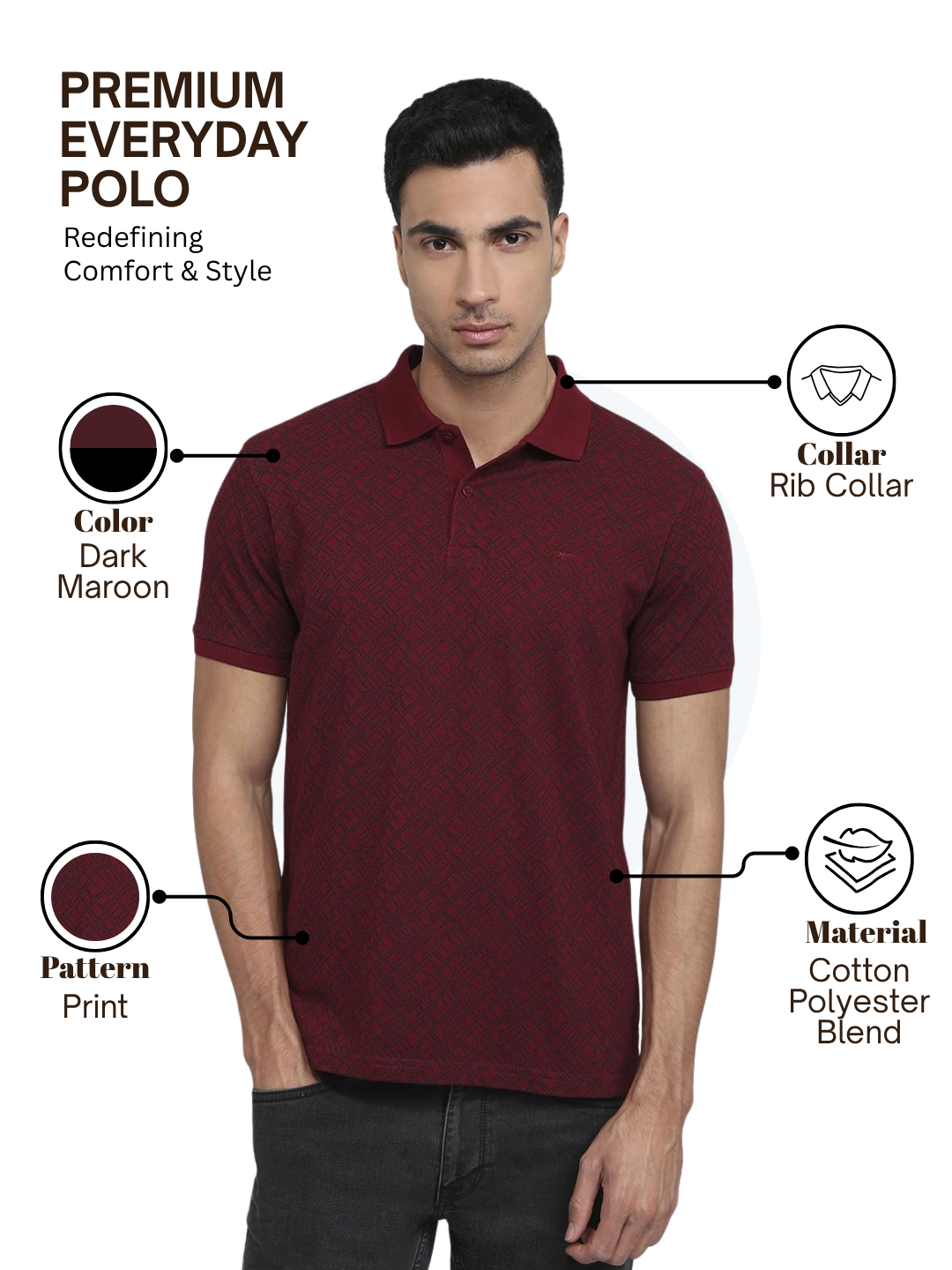 Park Avenue Men Maroon Slim Fit Print Polo Neck Collar T-shirt