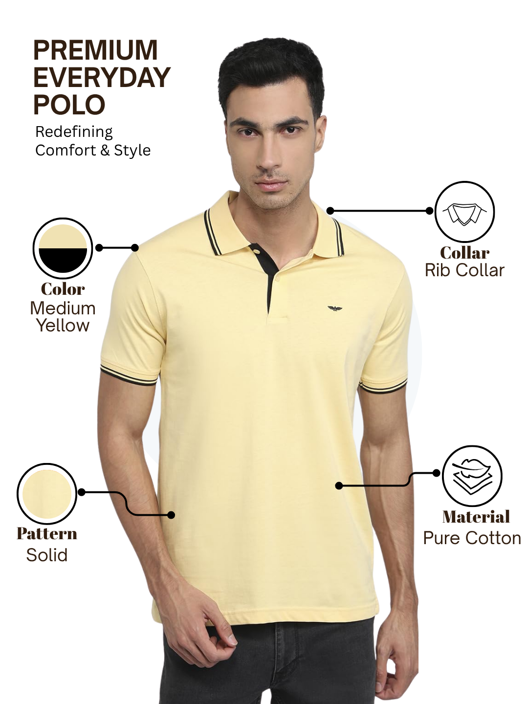 Park Avenue Men Yellow Slim Fit Solid Polo Neck Collar T-shirt