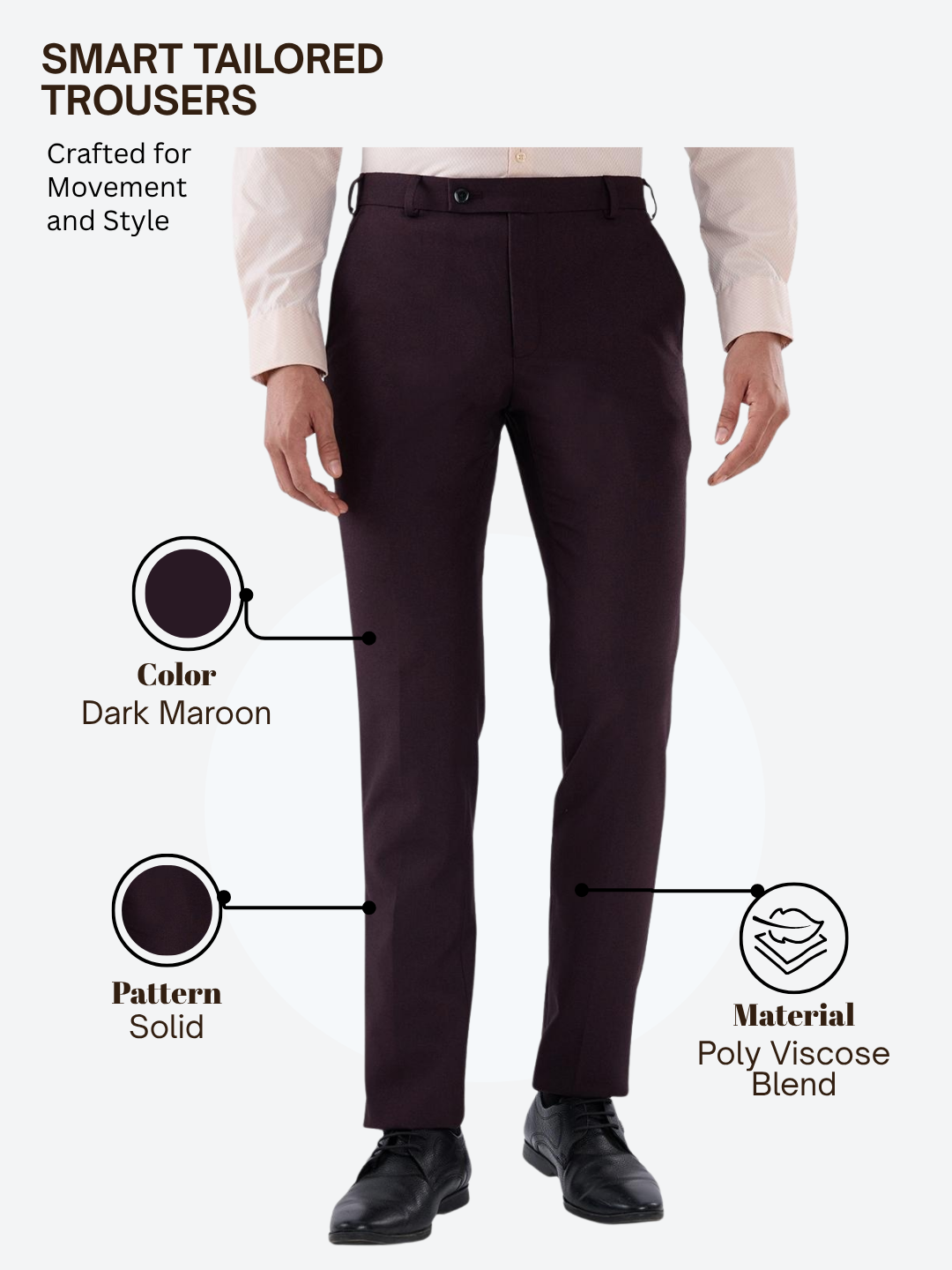 Raymond Men Maroon Slim Fit Solid Trouser