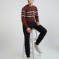 Men Brown Tailored Fit Stripe Cotton Full Sleeve Round Collar Sweatshirts