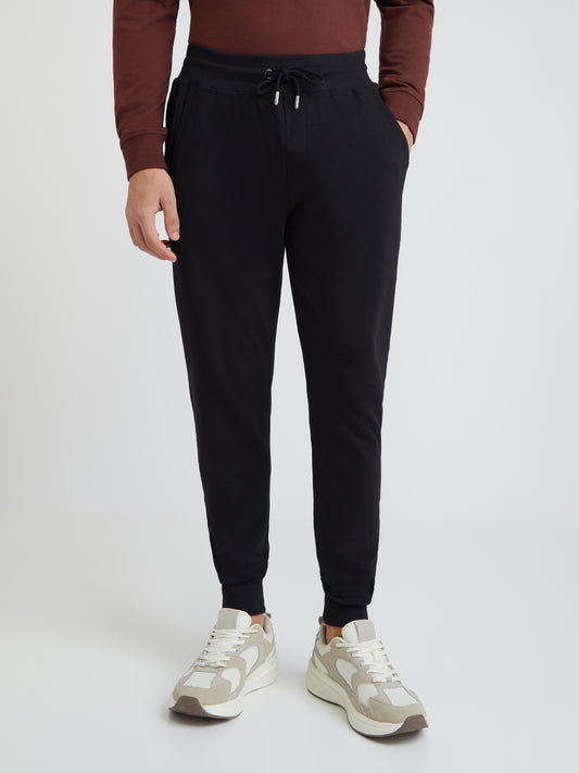 ColorPlus Men Black Solid Jogger Fit Cotton Blend Joggers