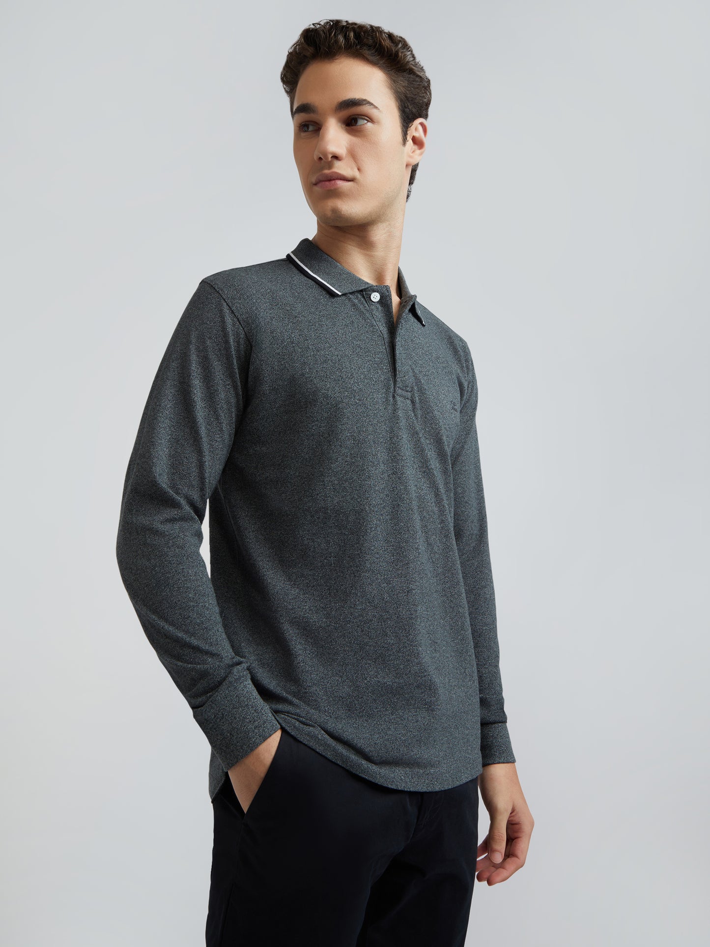 Colorplus Grey Solid Regular Fit Full Sleeve Cotton T-Shirt