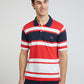 Men Red Tailored Fit Stripe Cotton Half Sleeve Round Neck Collar Polo T-Shirt