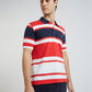 Men Red Tailored Fit Stripe Cotton Half Sleeve Round Neck Collar Polo T-Shirt